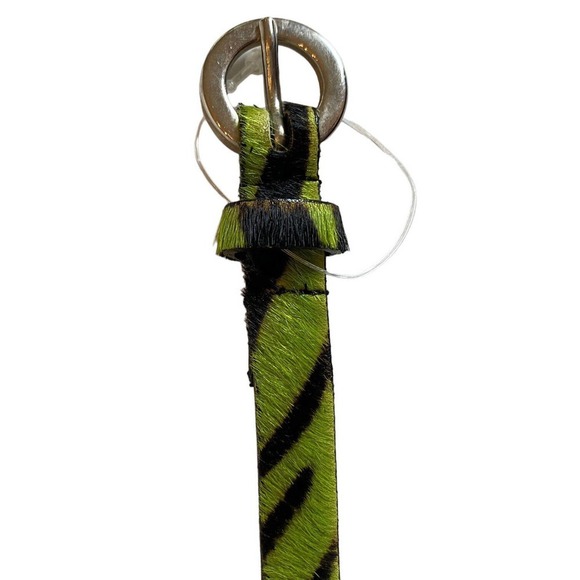 Carlisle Vintage Skinny Black Green Zebra Calf Hair Leather Fashion Belt Sz M - Picture 6 of 10